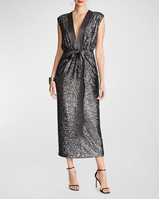 Ranae Sequin Deep V-Neck Midi Dress