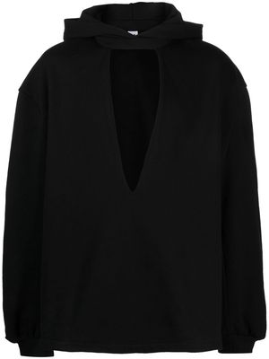 Random Identities plunge-V cotton hoodie - Black