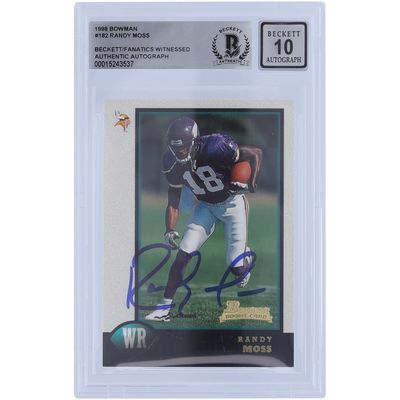 Randy Moss Minnesota Vikings Autographed 1998 Bowman #182 Beckett Fanatics Witnessed Authenticated 10 Rookie Card