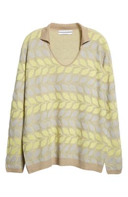 RANRA Skjoni Linen & Cotton Jacquard Polo Sweater in Beige/Banana