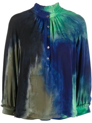 Raquel Allegra Victorian Celestial-print silk blouse - Blue