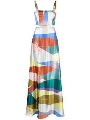 Raquel Diniz Colourful Sunset-print silk gown - Blue