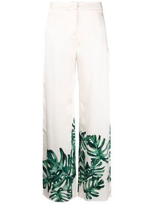 Raquel Diniz Petra silk leaf-print trousers - White