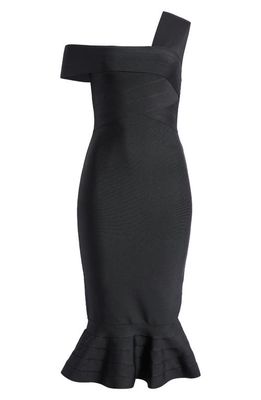 Rare London Asymmetric Bandage Fishtail Dress in Black