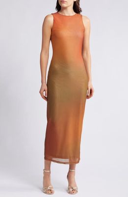 Rare London Blur Sleeveless Mesh Maxi Dress in Rust Blur Print