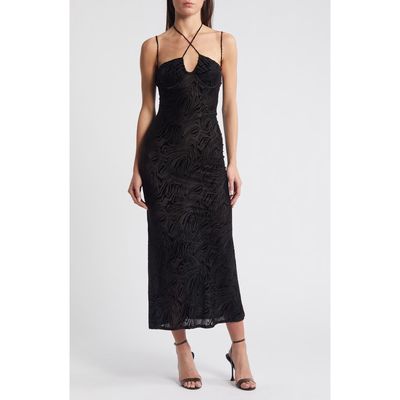 Rare London Burnout Mesh Maxi Dress in Black 