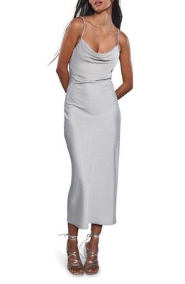 Rare London Diamante Satin Midi Slipdress in Silver