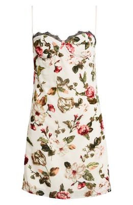 Rare London Floral Flocked Mini Slipdress in Beige Multi