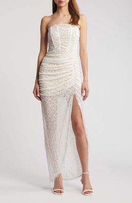 Rare London Lace Strapless Maxi Dress in White 