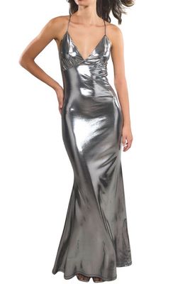 Rare London Metallic Mermaid Gown in Silver