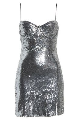 Rare London Sequin Bustier Minidress in Black/Metallic 