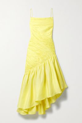 RASARIO - Asymmetric Ruffled Linen-blend Dress - Yellow