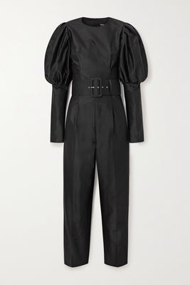 RASARIO - Belted Duchesse Silk-satin Jumpsuit - Black