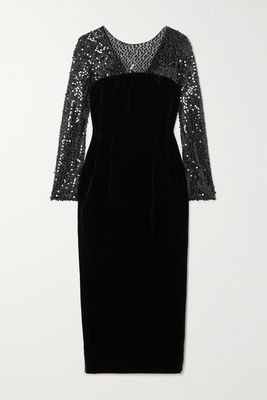 RASARIO - Bow-detailed Sequined Tulle And Velvet Midi Dress - Black