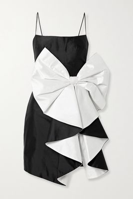 RASARIO - Bow-embellished Draped Silk-shantung Mini Dress - Black