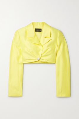 RASARIO - Cropped Crystal-embellished Linen-blend Blazer - Yellow