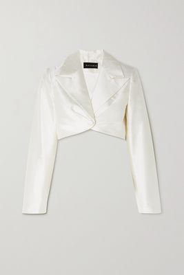 RASARIO - Cropped Ruched Silk Blazer - White