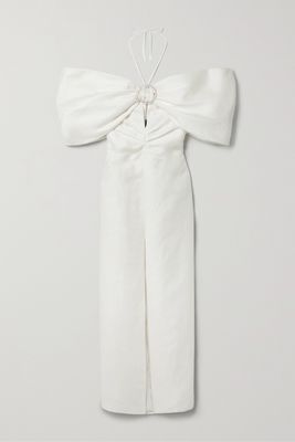 RASARIO - Crystal-embellished Linen-blend Midi Dress - Ivory