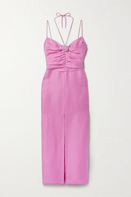 RASARIO - Crystal-embellished Linen-blend Midi Dress - Pink