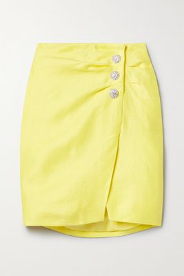 RASARIO - Crystal-embellished Linen-blend Mini Skirt - Yellow