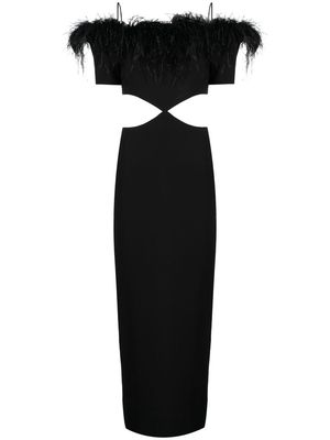 RASARIO feather-trim off-shoulder dress - Black