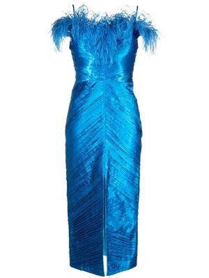 RASARIO pleated feather-trim dress - Blue