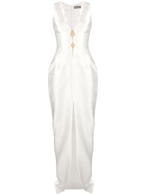 RASARIO plunging scallop-detail gown - White