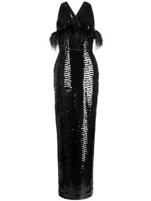 RASARIO sequinned feather-trim gown - Black