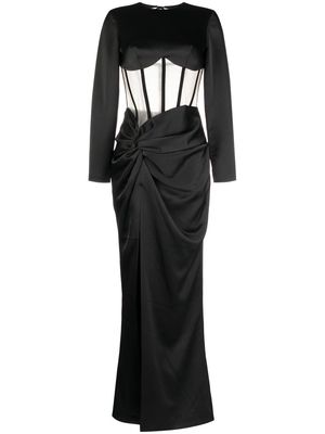 RASARIO structured-panel draped-satin gown - Black