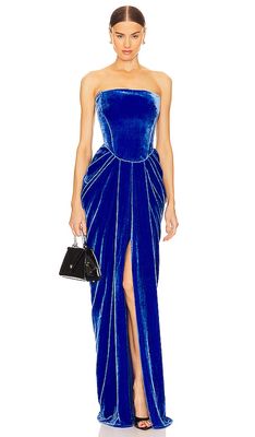 RASARIO Velvet Corset Gown in Blue