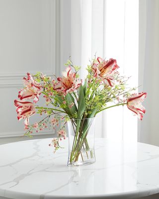 Raspberry Tulips Faux Floral Arrangement in Glass Vase - 22"