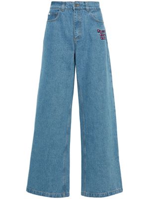 RASSVET slogan-embroidered wide jeans - Blue