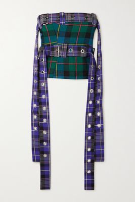 Rave Review - Pearl Strapless Belted Checked Wool Top - Purple