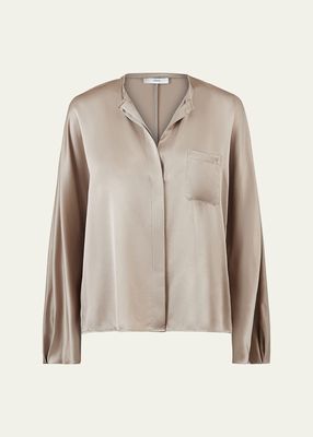 Raw-Edge Button-Front Silk Blouse