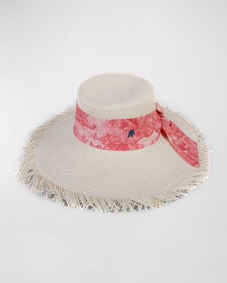 Raw Wide Brim Hat With Toile Scarf