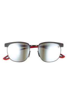 Ray-Ban 53mm Mirrored Square Sunglasses in Matte Black/light Green Mirror