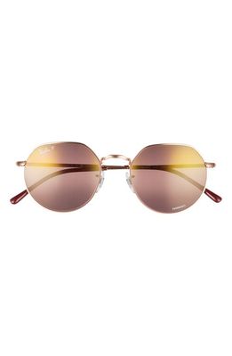 Ray-Ban 53mm Polarized Round Sunglasses in Rose Gold