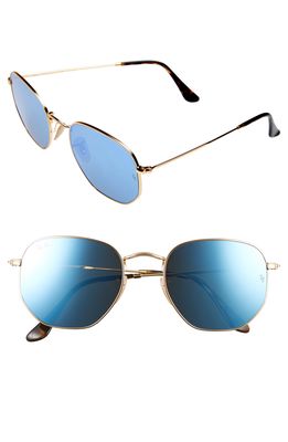 Ray-Ban 54mm Hexagonal Flat Lens Sunglasses in Gold/Blue