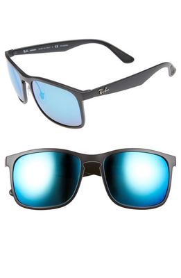 Ray-Ban 58mm Polarized Sunglasses in Matte Black/blue Flash