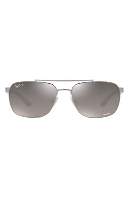 Ray-Ban 59mm Polarized Mirrored Rectangular Sunglasses in Gunmetal