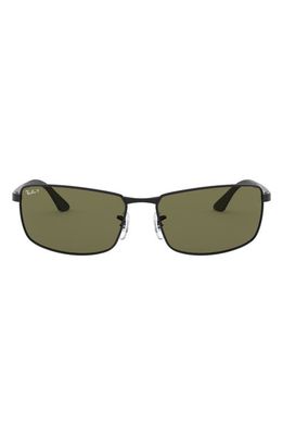 Ray-Ban 64mm Oversize Rectangular Sunglasses in Pol Black