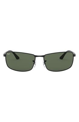 Ray-Ban 64mm Rectangular Sunglasses in Black/Green