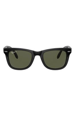 Ray-Ban Wayfarer 50mm Polarized Folding Sunglasses in Black/Green Solid