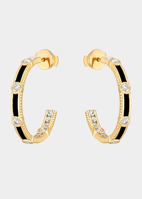 Rayon Hoop Earrings in Onyx, 18K Yellow Gold and Diamonds