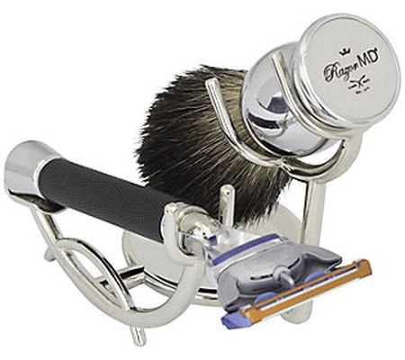 RAZOR MD iGRIP Black Shave Set Razor, Brush, St and-5 Blade