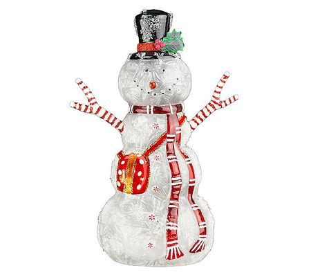 RCS Decor LED Glass Snowman with Red Scarf