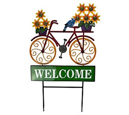 RCS Garden Stake Bike with Flowers Welcome