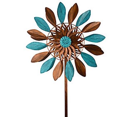 RCS Gifts Classic Blue and Bronze Leaves Double Wind Spinner