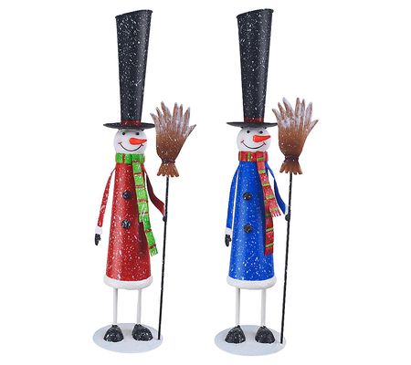 RCS Set of 2 Snowman Red and Blue with Broom