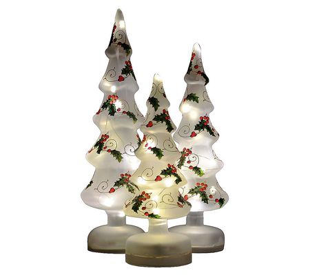 RCS Set of 3 LED Frosted Holly Trees